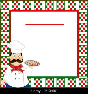 Italian backgrounds with a red, green and white checkered border and text area in the middle.  Some have a little Italian Chef holding a pizza. Stock Photo