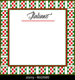 Italian backgrounds with a red, green and white checkered border and text area in the middle.  Some have a little Italian Chef holding a pizza. Stock Photo