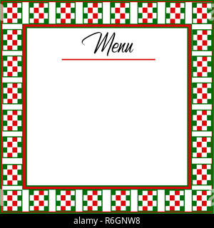 Italian backgrounds with a red, green and white checkered border and text area in the middle.  Some have a little Italian Chef holding a pizza. Stock Photo
