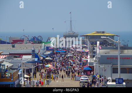 SANTA MONICA, LOS ANGELES- USA - June 20, 2018: View of the Santa Monica Pier crowded with visitors on a sunny day. Stock Photo