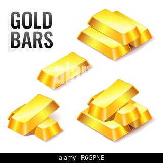 Set of gold bars icon, isolated on white background Stock Vector