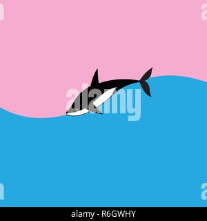 Vector sign big silhouette Killer Whale on blue background for design. Stock Vector