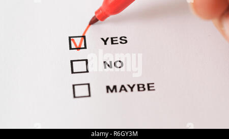 Check box of yes no maybe Stock Photo