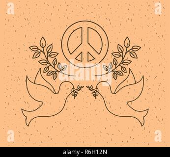 doves flying with world peace symbol Stock Vector