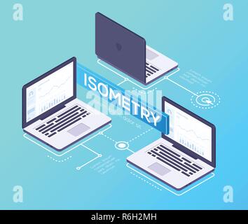 Office laptops - modern colorful vector isometric illustration Stock Vector