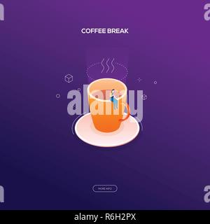 Coffee break - modern isometric vector web banner Stock Vector