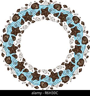 frame made of shells, wreath with shells, marine ornament Stock Vector