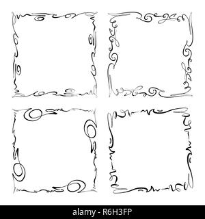 Collection of Vector Frames. Rectangles for image. Hand drawn black highlighting borders isolated on the white background. Doodle effect. Pencil marks. Cartoon style. Geometric shapes for your design. Sketch look Stock Vector