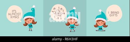 group of girl santa helpers with speech bubbles Stock Vector
