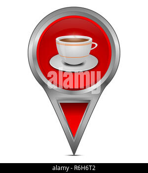 red Map pointer with a Cup of Coffee â€“ 3d illustration Stock Photo