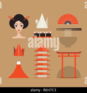 Japan icons set Asia design elements collection Vector illustration Stock Vector