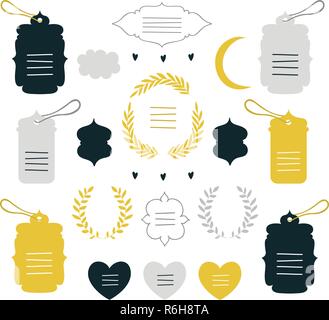 Hand drawn design elements collection Label tag wreath sign symbol Vector illustration Stock Vector