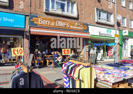 Street clothing stall, Shenley Road, Borehamwood, Hertfordshire, England, United Kingdom Stock Photo