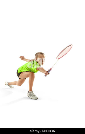 Female athlete holding a badminton racquet ready to serve Stock Photo ...