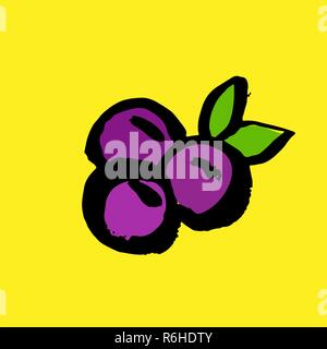 Berry icon. Bluberry grunge brush hand drawn illustration. Vector. Stock Vector