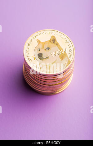 The golden dogecoins. Stock Photo