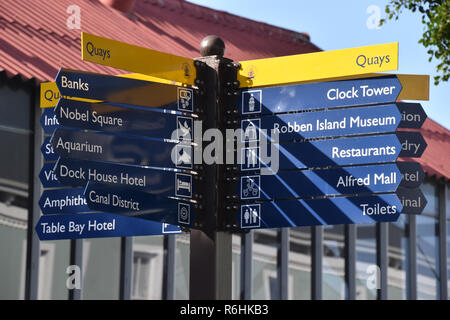 2018-09-13 Cape Town, South Africa: signposts at Victoria and Albert Waterfront Stock Photo