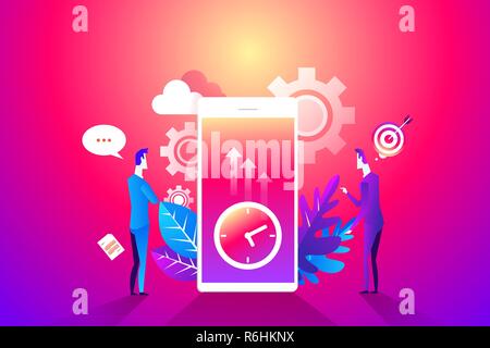 Time Management Concept. Flat Characters Organization Process. Business People Working Together Team Work. Vector illustration Stock Vector