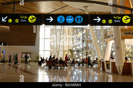 Marrakech airport departure lounge, air passengers waiting for their flight in departures, Concept Air Travel, Marrakesh airport Morocco North Africa Stock Photo