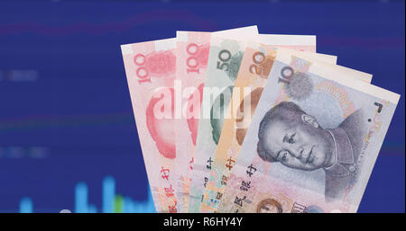 Charts of financial data and rmb Stock Photo