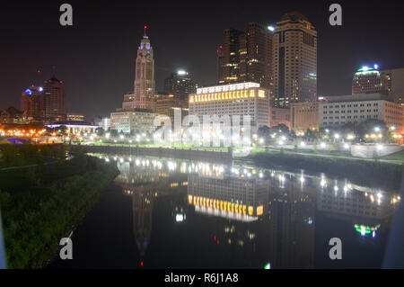 Columbus, Ohio - USA - August 28, 2016: Columbus skyline and Scioto River Stock Photo