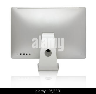 Auminium computer all in one, isolated on a white background. View from the back. Stock Photo