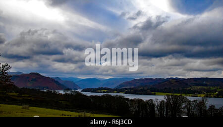 A view over Ullswater Lake in the English Lake District with dramatic sky Stock Photo