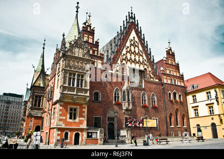 WROCLAW POLAND - August  18 2013: The Old Town Hall (Stary Ratusz) stands at the center of the city's Market Square (Rynek) on August  18  in Wroclaw Stock Photo