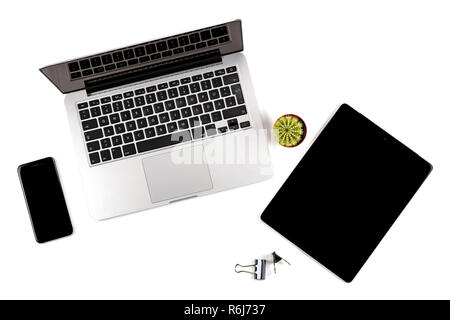 Composition of workspace, top view. High quality. Stock Photo