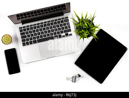Composition of office workspace, top view. High quality. Stock Photo