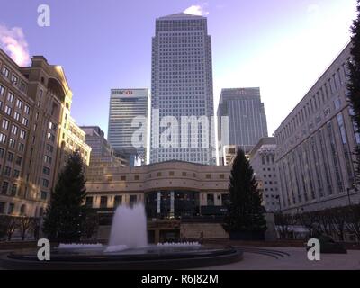 One Canada Square, HSBC and Citi Bank tower blocks in Canary Wharf London Stock Photo