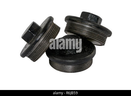 Antique vintage american automobile screw in master cylinder caps Stock Photo