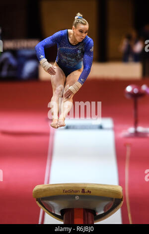 Doha, Qatar. 1st Nov, 2018. ELSABETH BLACK from Canada competes on the vault during the All-Around Finals competition held at the Aspire Dome in Doha, Qatar. Credit: Amy Sanderson/ZUMA Wire/Alamy Live News Stock Photo