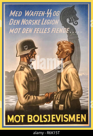 1940's Waffen SS Propaganda poster WW2 Norway: 6,000 to 15,000 men in  Volunteer Legion Norway  5th SS Panzer Division Wiking 6th SS Mountain Division Nord SS-Skijeger-Bataljon Norge Norske 11th SS Volunteer Panzergre to fight off advancing Russian Military Stock Photo