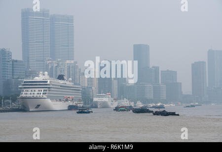 Viking Orion cruise ship docked in Shanghai on smoggy day Stock Photo