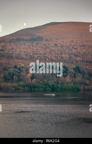 Scenic view across the Talybont Reservoir in the Brecon Beacons during autumn, Powys, Wales, UK