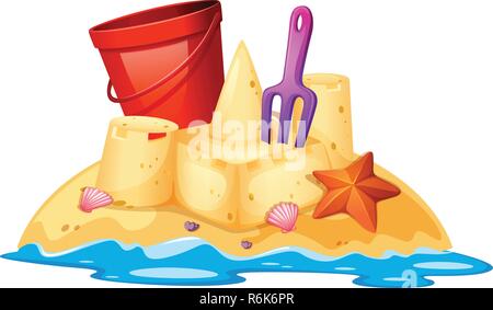 Isolated sand castle on white background illustration Stock Vector
