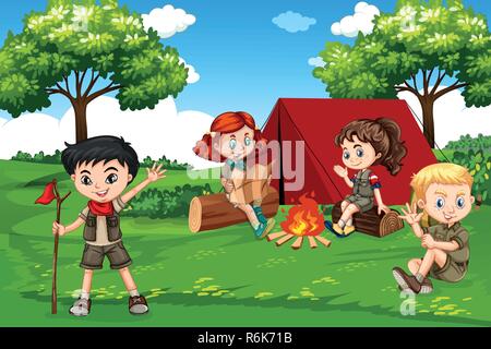 Children camping in nature Stock Vector Image & Art - Alamy