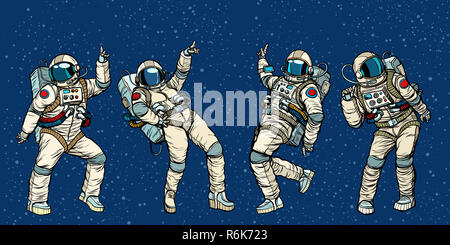 Disco party astronauts dancing men and women Stock Photo