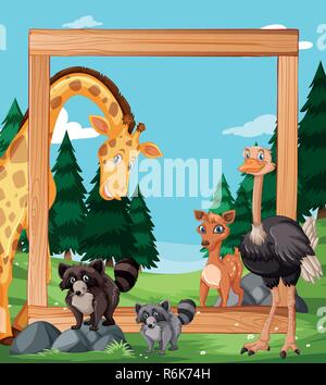Wild animal on wooden frame illustration Stock Vector