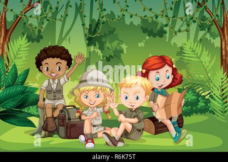 Camping kids in nature illustration Stock Vector