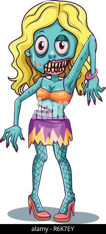 A female zombie on white background illustration Stock Vector