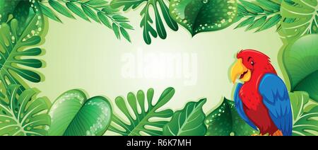 Parrot in jungle template illustration Stock Vector