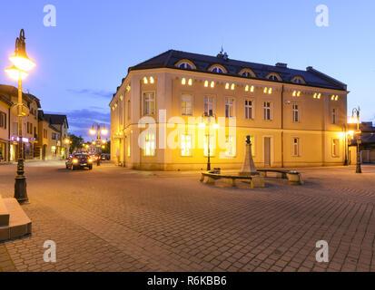 Street in Zory after sunset. Poland, Europe. Stock Photo