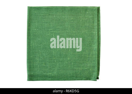 Folded green natural textile napkin isolated on white background Stock Photo