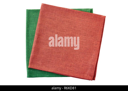 Stack of red and green folded napkins isolated on white background Stock Photo