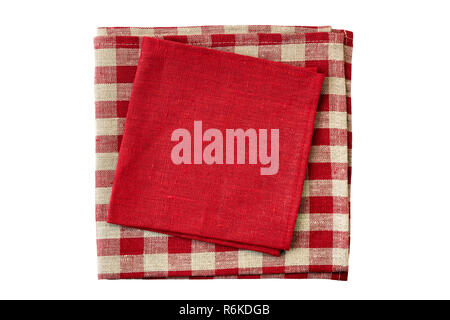 Stack of red and checkered textile napkins on white Stock Photo