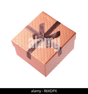Merry Christmas and New Year's colorful gift box isolated on white background. Decoration for happy holidays. Copy space. Stock Photo