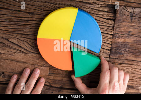 Businessperson Placing A Last Piece Into Pie Chart Stock Photo