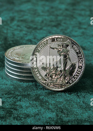I Troy Oz Pure Solid Silver Bullion Britannia Coin, UK Stock Photo